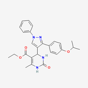molecular formula C26H28N4O4 B11616480 ethyl 6-methyl-2-oxo-4-{1-phenyl-3-[4-(propan-2-yloxy)phenyl]-1H-pyrazol-4-yl}-1,2,3,4-tetrahydropyrimidine-5-carboxylate 