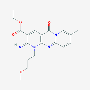 molecular formula C19H22N4O4 B11616606 Ethyl 6-imino-7-(3-methoxypropyl)-13-methyl-2-oxo-1,7,9-triazatricyclo[8.4.0.0^{3,8}]tetradeca-3(8),4,9,11,13-pentaene-5-carboxylate 