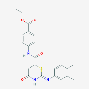 molecular formula C22H23N3O4S B11616657 ethyl 4-[({2-[(3,4-dimethylphenyl)amino]-4-oxo-5,6-dihydro-4H-1,3-thiazin-6-yl}carbonyl)amino]benzoate 