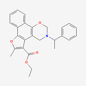 molecular formula C26H25NO4 B11616840 ethyl 4-methyl-9-(1-phenylethyl)-3,11-dioxa-9-azatetracyclo[11.4.0.02,6.07,12]heptadeca-1(17),2(6),4,7(12),13,15-hexaene-5-carboxylate 