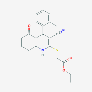 molecular formula C21H22N2O3S B11616844 Ethyl {[3-cyano-4-(2-methylphenyl)-5-oxo-1,4,5,6,7,8-hexahydroquinolin-2-yl]sulfanyl}acetate 