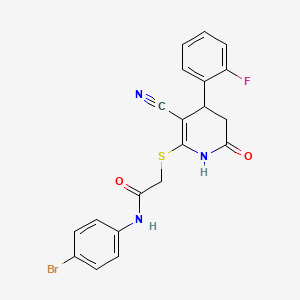 molecular formula C20H15BrFN3O2S B11616847 N-(4-bromophenyl)-2-{[3-cyano-4-(2-fluorophenyl)-6-oxo-1,4,5,6-tetrahydropyridin-2-yl]sulfanyl}acetamide 