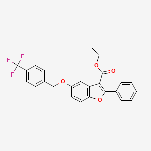 molecular formula C25H19F3O4 B11617179 Ethyl 2-phenyl-5-{[4-(trifluoromethyl)phenyl]methoxy}-1-benzofuran-3-carboxylate 