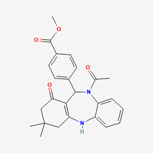 molecular formula C25H26N2O4 B11617181 methyl 4-(10-acetyl-3,3-dimethyl-1-oxo-2,3,4,5,10,11-hexahydro-1H-dibenzo[b,e][1,4]diazepin-11-yl)benzoate 