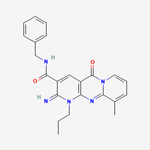 molecular formula C23H23N5O2 B11617213 N-benzyl-6-imino-11-methyl-2-oxo-7-propyl-1,7,9-triazatricyclo[8.4.0.03,8]tetradeca-3(8),4,9,11,13-pentaene-5-carboxamide CAS No. 510762-16-0