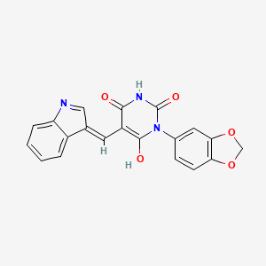 molecular formula C20H13N3O5 B11617303 (5E)-1-(1,3-benzodioxol-5-yl)-5-(1H-indol-3-ylmethylidene)pyrimidine-2,4,6(1H,3H,5H)-trione 