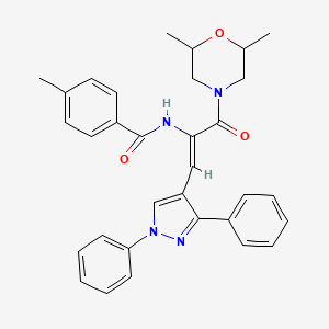molecular formula C32H32N4O3 B11617482 N-[(1Z)-3-(2,6-dimethylmorpholin-4-yl)-1-(1,3-diphenyl-1H-pyrazol-4-yl)-3-oxoprop-1-en-2-yl]-4-methylbenzamide 