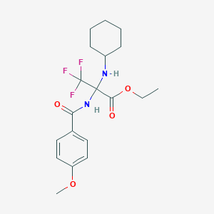 molecular formula C19H25F3N2O4 B11617489 ethyl 2-(cyclohexylamino)-3,3,3-trifluoro-N-[(4-methoxyphenyl)carbonyl]alaninate 