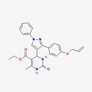 molecular formula C26H26N4O4 B11617538 ethyl 6-methyl-2-oxo-4-{1-phenyl-3-[4-(prop-2-en-1-yloxy)phenyl]-1H-pyrazol-4-yl}-1,2,3,4-tetrahydropyrimidine-5-carboxylate 