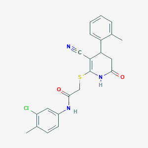 molecular formula C22H20ClN3O2S B11617546 N-(3-chloro-4-methylphenyl)-2-{[3-cyano-4-(2-methylphenyl)-6-oxo-1,4,5,6-tetrahydropyridin-2-yl]sulfanyl}acetamide 