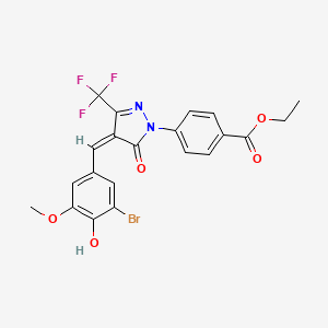 molecular formula C21H16BrF3N2O5 B11617573 ethyl 4-[4-[(E)-(3-bromo-5-methoxy-4-oxocyclohexa-2,5-dien-1-ylidene)methyl]-3-oxo-5-(trifluoromethyl)-1H-pyrazol-2-yl]benzoate 