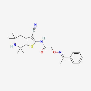 molecular formula C22H26N4O2S B11617611 N-(3-cyano-5,5,7,7-tetramethyl-4,5,6,7-tetrahydrothieno[2,3-c]pyridin-2-yl)-2-({[(1E)-1-phenylethylidene]amino}oxy)acetamide 