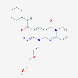 molecular formula C23H29N5O4 B11617680 N-cyclohexyl-7-[2-(2-hydroxyethoxy)ethyl]-6-imino-11-methyl-2-oxo-1,7,9-triazatricyclo[8.4.0.0^{3,8}]tetradeca-3(8),4,9,11,13-pentaene-5-carboxamide 