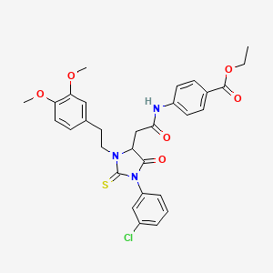 molecular formula C30H30ClN3O6S B11617866 Ethyl 4-[({1-(3-chlorophenyl)-3-[2-(3,4-dimethoxyphenyl)ethyl]-5-oxo-2-thioxoimidazolidin-4-yl}acetyl)amino]benzoate 