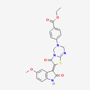 molecular formula C23H20N4O5S B11617909 ethyl 4-[(7Z)-7-(5-methoxy-2-oxo-1,2-dihydro-3H-indol-3-ylidene)-6-oxo-6,7-dihydro-2H-[1,3]thiazolo[3,2-a][1,3,5]triazin-3(4H)-yl]benzoate 