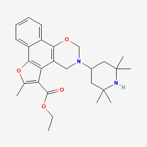 molecular formula C27H34N2O4 B11617948 ethyl 4-methyl-9-(2,2,6,6-tetramethylpiperidin-4-yl)-3,11-dioxa-9-azatetracyclo[11.4.0.02,6.07,12]heptadeca-1(17),2(6),4,7(12),13,15-hexaene-5-carboxylate 