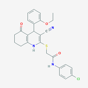 molecular formula C26H24ClN3O3S B11618075 N-(4-chlorophenyl)-2-{[3-cyano-4-(2-ethoxyphenyl)-5-oxo-1,4,5,6,7,8-hexahydroquinolin-2-yl]sulfanyl}acetamide 
