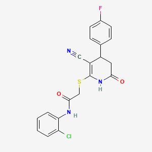 molecular formula C20H15ClFN3O2S B11618132 N-(2-chlorophenyl)-2-{[3-cyano-4-(4-fluorophenyl)-6-oxo-1,4,5,6-tetrahydropyridin-2-yl]sulfanyl}acetamide 
