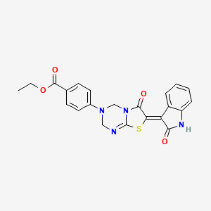 molecular formula C22H18N4O4S B11618179 ethyl 4-[(7Z)-6-oxo-7-(2-oxo-1,2-dihydro-3H-indol-3-ylidene)-6,7-dihydro-2H-[1,3]thiazolo[3,2-a][1,3,5]triazin-3(4H)-yl]benzoate 