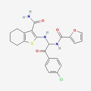 molecular formula C22H20ClN3O4S B11618253 N-{1-[(3-carbamoyl-4,5,6,7-tetrahydro-1-benzothiophen-2-yl)amino]-2-(4-chlorophenyl)-2-oxoethyl}furan-2-carboxamide 