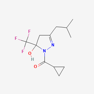 molecular formula C12H17F3N2O2 B11618338 cyclopropyl[5-hydroxy-3-(2-methylpropyl)-5-(trifluoromethyl)-4,5-dihydro-1H-pyrazol-1-yl]methanone 