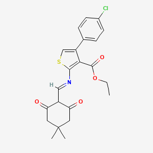 molecular formula C22H22ClNO4S B11618446 ethyl 4-(4-chlorophenyl)-2-{[(E)-(4,4-dimethyl-2,6-dioxocyclohexyl)methylidene]amino}thiophene-3-carboxylate 