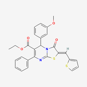 molecular formula C27H22N2O4S2 B11618490 ethyl (2Z)-5-(3-methoxyphenyl)-3-oxo-7-phenyl-2-(thiophen-2-ylmethylidene)-2,3-dihydro-5H-[1,3]thiazolo[3,2-a]pyrimidine-6-carboxylate 