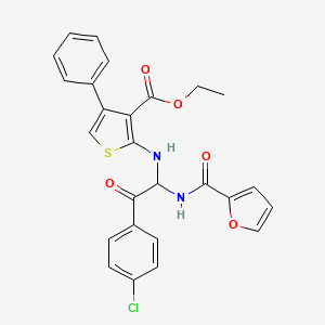 molecular formula C26H21ClN2O5S B11618500 Ethyl 2-({2-(4-chlorophenyl)-1-[(furan-2-ylcarbonyl)amino]-2-oxoethyl}amino)-4-phenylthiophene-3-carboxylate 