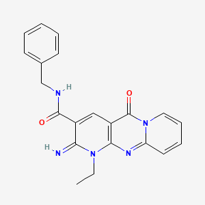 molecular formula C21H19N5O2 B11618573 N-benzyl-7-ethyl-6-imino-2-oxo-1,7,9-triazatricyclo[8.4.0.03,8]tetradeca-3(8),4,9,11,13-pentaene-5-carboxamide 