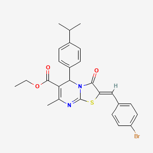 molecular formula C26H25BrN2O3S B11618587 Ethyl (2Z)-2-[(4-bromophenyl)methylidene]-7-methyl-3-oxo-5-[4-(propan-2-YL)phenyl]-2H,3H,5H-[1,3]thiazolo[3,2-A]pyrimidine-6-carboxylate 