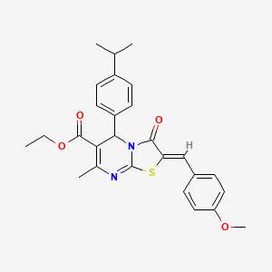 molecular formula C27H28N2O4S B11618632 Ethyl (2Z)-2-[(4-methoxyphenyl)methylidene]-7-methyl-3-oxo-5-[4-(propan-2-YL)phenyl]-2H,3H,5H-[1,3]thiazolo[3,2-A]pyrimidine-6-carboxylate 