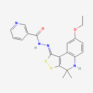 molecular formula C20H20N4O2S2 B11618682 N'-[(1Z)-8-ethoxy-4,4-dimethyl-4,5-dihydro-1H-[1,2]dithiolo[3,4-c]quinolin-1-ylidene]pyridine-3-carbohydrazide 