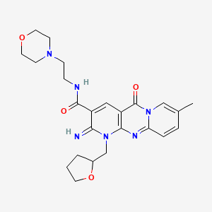 molecular formula C24H30N6O4 B11618727 6-imino-13-methyl-N-[2-(morpholin-4-yl)ethyl]-2-oxo-7-[(oxolan-2-yl)methyl]-1,7,9-triazatricyclo[8.4.0.0^{3,8}]tetradeca-3(8),4,9,11,13-pentaene-5-carboxamide 