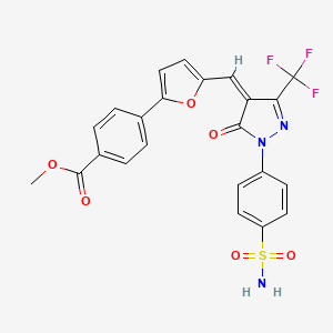molecular formula C23H16F3N3O6S B11618746 methyl 4-(5-{(Z)-[5-oxo-1-(4-sulfamoylphenyl)-3-(trifluoromethyl)-1,5-dihydro-4H-pyrazol-4-ylidene]methyl}furan-2-yl)benzoate 