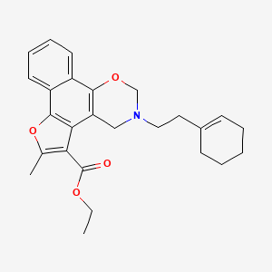 molecular formula C26H29NO4 B11618749 ethyl 9-[2-(cyclohexen-1-yl)ethyl]-4-methyl-3,11-dioxa-9-azatetracyclo[11.4.0.02,6.07,12]heptadeca-1(17),2(6),4,7(12),13,15-hexaene-5-carboxylate 