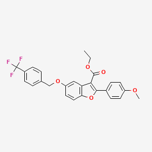 molecular formula C26H21F3O5 B11618758 Ethyl 2-(4-methoxyphenyl)-5-{[4-(trifluoromethyl)phenyl]methoxy}-1-benzofuran-3-carboxylate 
