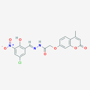 molecular formula C19H14ClN3O7 B11618830 N'-[(E)-(5-chloro-2-hydroxy-3-nitrophenyl)methylidene]-2-[(4-methyl-2-oxo-2H-chromen-7-yl)oxy]acetohydrazide 