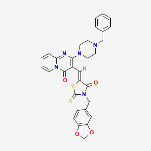molecular formula C31H27N5O4S2 B11619131 3-{(Z)-[3-(1,3-benzodioxol-5-ylmethyl)-4-oxo-2-thioxo-1,3-thiazolidin-5-ylidene]methyl}-2-(4-benzylpiperazin-1-yl)-4H-pyrido[1,2-a]pyrimidin-4-one 