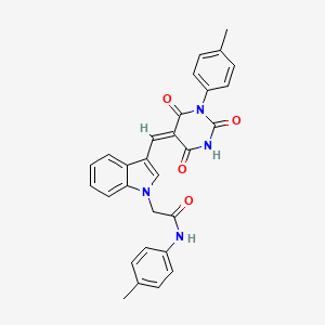 molecular formula C29H24N4O4 B11619136 N-(4-methylphenyl)-2-(3-{(E)-[1-(4-methylphenyl)-2,4,6-trioxotetrahydropyrimidin-5(2H)-ylidene]methyl}-1H-indol-1-yl)acetamide 