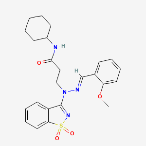molecular formula C24H28N4O4S B11619263 N-cyclohexyl-3-[(2E)-1-(1,1-dioxido-1,2-benzisothiazol-3-yl)-2-(2-methoxybenzylidene)hydrazino]propanamide 