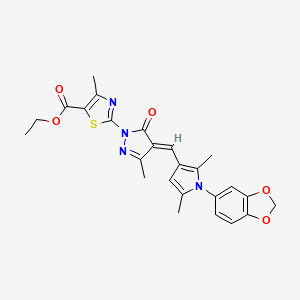 molecular formula C25H24N4O5S B11619272 ethyl 2-[(4E)-4-{[1-(1,3-benzodioxol-5-yl)-2,5-dimethyl-1H-pyrrol-3-yl]methylidene}-3-methyl-5-oxo-4,5-dihydro-1H-pyrazol-1-yl]-4-methyl-1,3-thiazole-5-carboxylate 