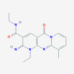 molecular formula C17H19N5O2 B11619298 N,7-diethyl-6-imino-11-methyl-2-oxo-1,7,9-triazatricyclo[8.4.0.03,8]tetradeca-3(8),4,9,11,13-pentaene-5-carboxamide 