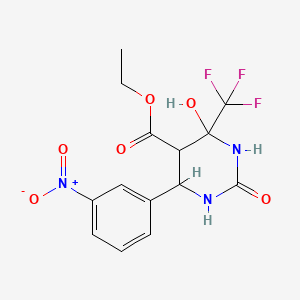 molecular formula C14H14F3N3O6 B11619299 Ethyl 4-hydroxy-6-(3-nitrophenyl)-2-oxo-4-(trifluoromethyl)hexahydropyrimidine-5-carboxylate 