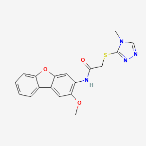 molecular formula C18H16N4O3S B11619411 N-(2-Methoxydibenzo[b,d]furan-3-yl)-2-[(4-methyl-4H-1,2,4-triazol-3-yl)sulfanyl]acetamide 
