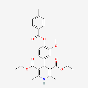 molecular formula C28H31NO7 B11619457 Diethyl 4-(3-methoxy-4-{[(4-methylphenyl)carbonyl]oxy}phenyl)-2,6-dimethyl-1,4-dihydropyridine-3,5-dicarboxylate 