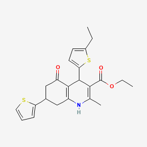 molecular formula C23H25NO3S2 B11619470 Ethyl 4-(5-ethylthiophen-2-yl)-2-methyl-5-oxo-7-(thiophen-2-yl)-1,4,5,6,7,8-hexahydroquinoline-3-carboxylate 