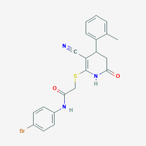 molecular formula C21H18BrN3O2S B11619486 N-(4-bromophenyl)-2-{[3-cyano-4-(2-methylphenyl)-6-oxo-1,4,5,6-tetrahydropyridin-2-yl]sulfanyl}acetamide 