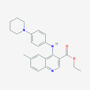 molecular formula C24H27N3O2 B11619525 Ethyl 6-methyl-4-{[4-(piperidin-1-yl)phenyl]amino}quinoline-3-carboxylate 