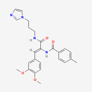 molecular formula C25H28N4O4 B11619553 N-[(1Z)-1-(3,4-dimethoxyphenyl)-3-{[3-(1H-imidazol-1-yl)propyl]amino}-3-oxoprop-1-en-2-yl]-4-methylbenzamide 