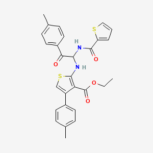 molecular formula C28H26N2O4S2 B11619573 Ethyl 4-(4-methylphenyl)-2-({2-(4-methylphenyl)-2-oxo-1-[(thiophen-2-ylcarbonyl)amino]ethyl}amino)thiophene-3-carboxylate 